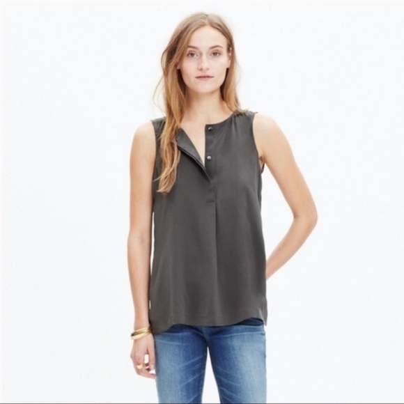 Madewell Tops - Madewell Gray 100% Silk "Composition" Button Tank